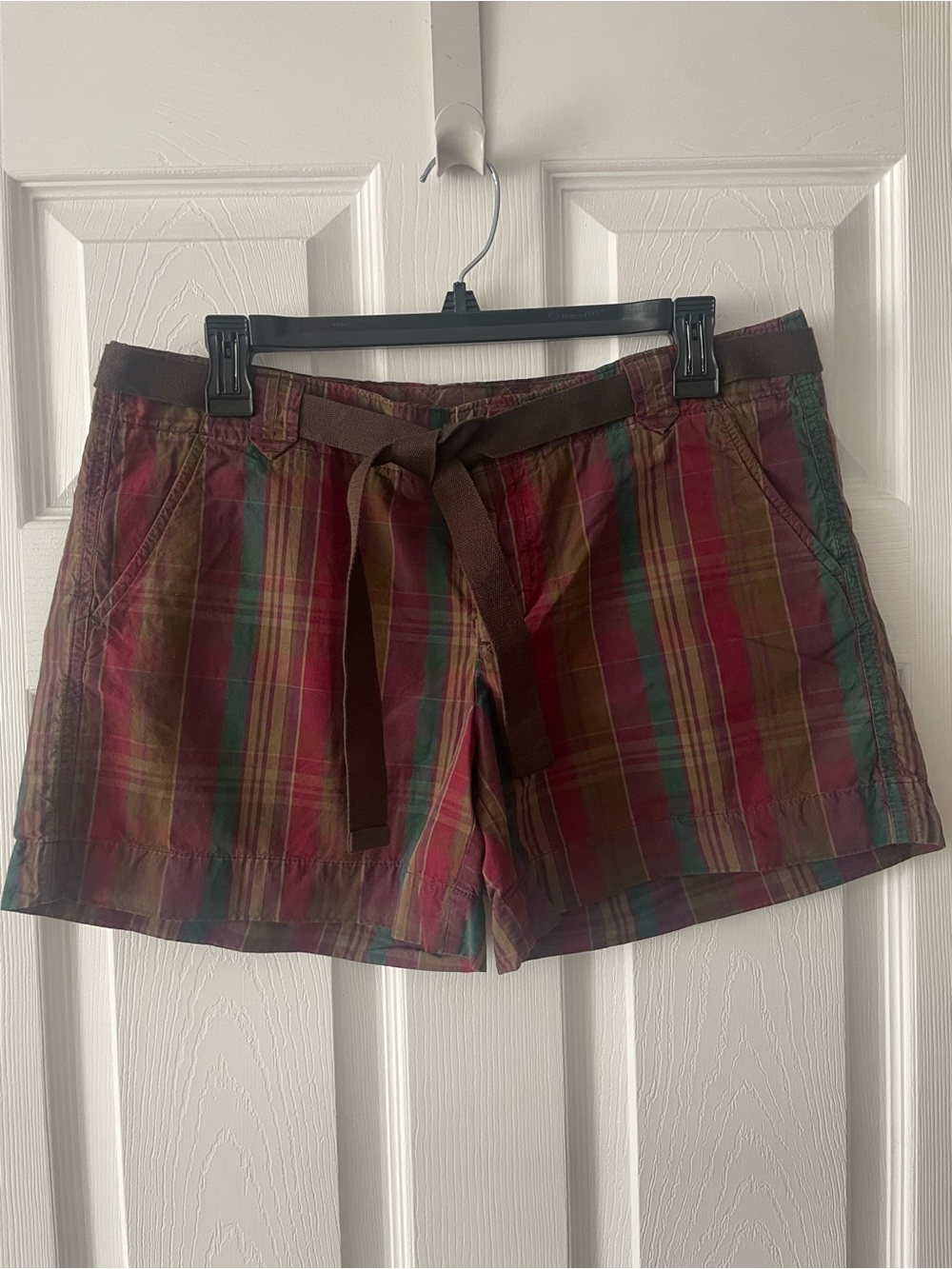 GAP Plaid Cotton Shorts in Red and Green with Brown Tie